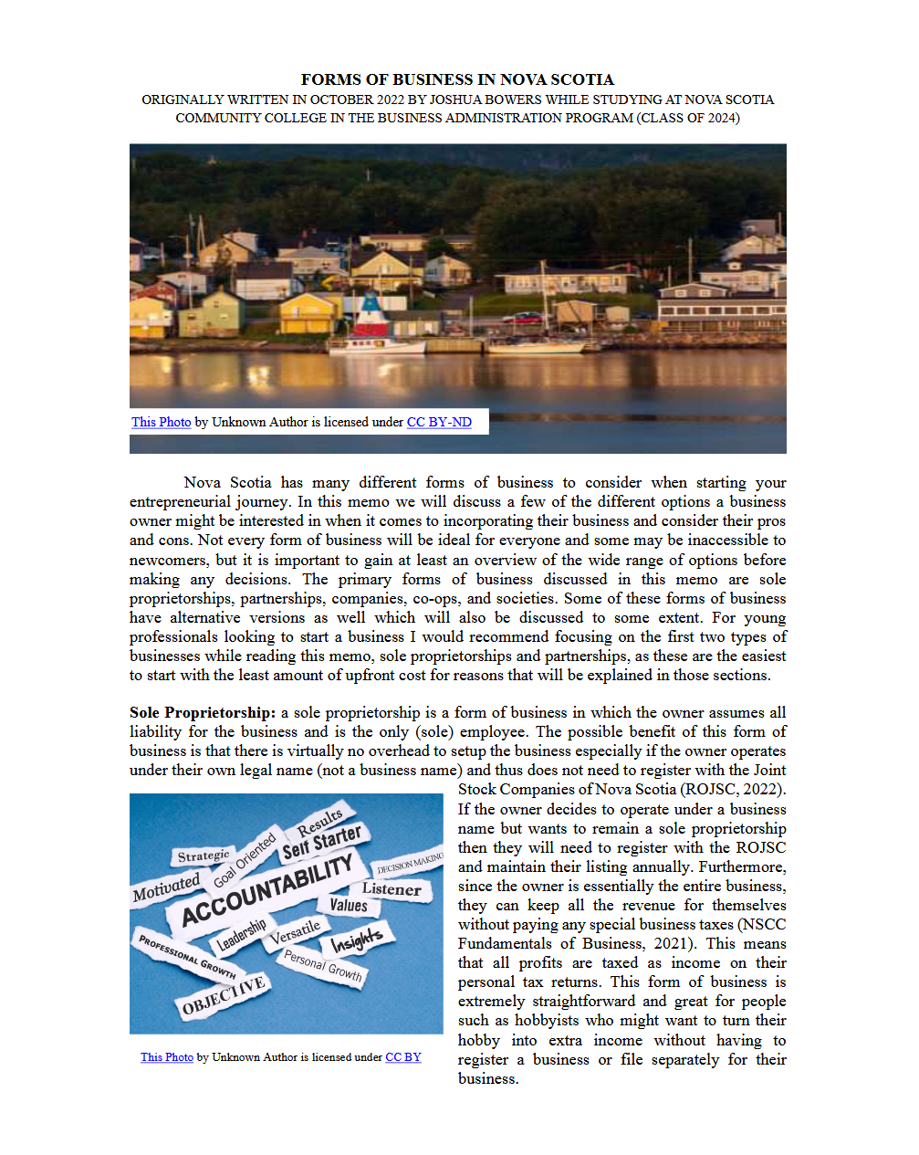 Screenshot of Forms of Business Article